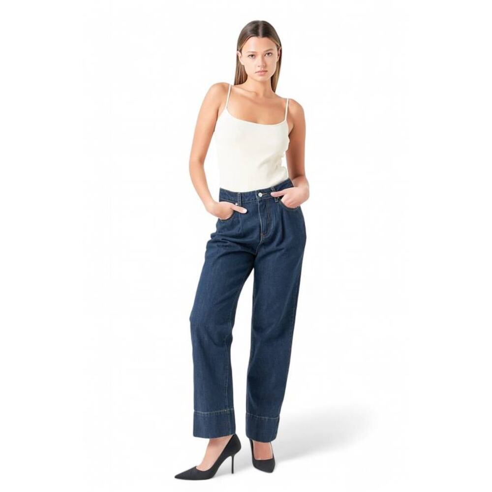 GREY LAB Marnie Wide Leg Trouser Jeans in Navy Blue AY106P Relaxed Small US 4